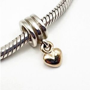 Pandora Sterling Silver Bead with 14k Yellow Gold Heart Dangle Charm